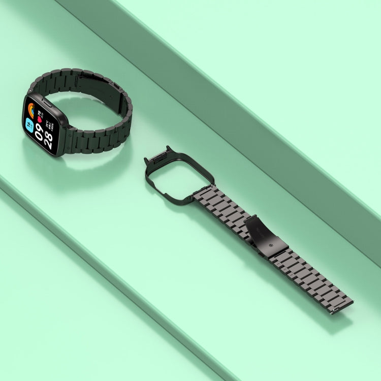 For Redmi Watch 3 Lite / Watch 3 Active 2 in 1 Three-bead Metal Watch Band with Watch Frame(Gold)