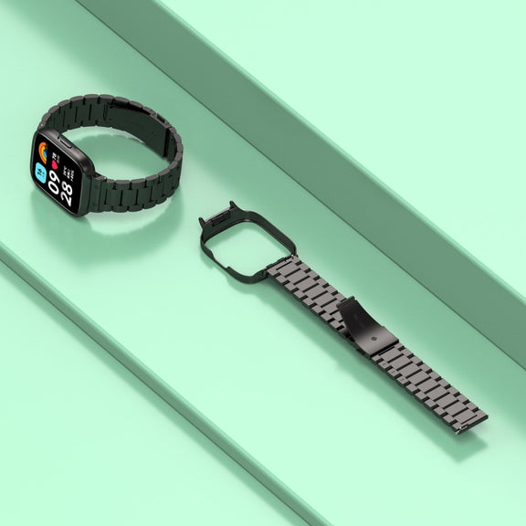 For Redmi Watch 3 Lite / Watch 3 Active 2 in 1 Three-bead Metal Watch Band with Watch Frame(Rose Gold)