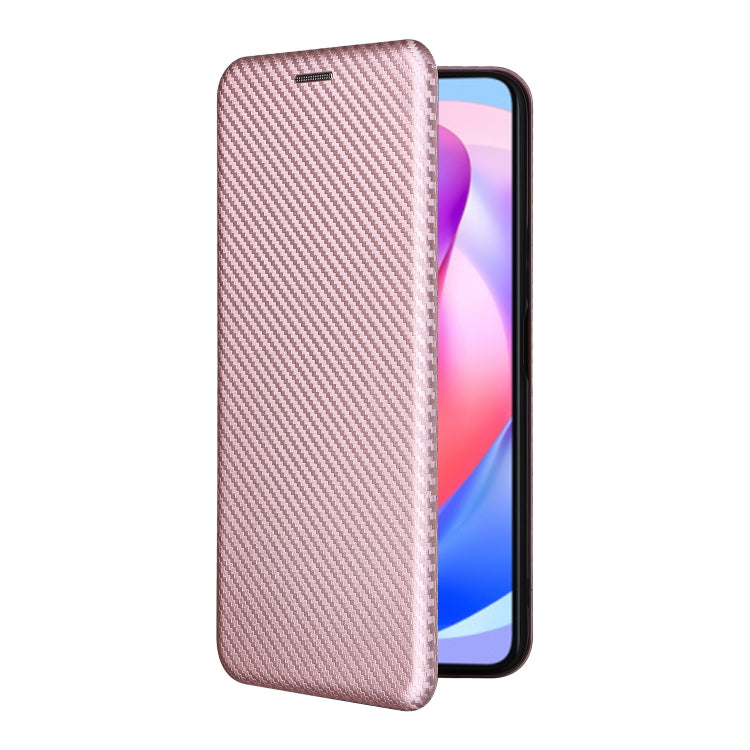 For Honor X6a 4G Carbon Fiber Texture Flip Leather Phone Case(Pink)