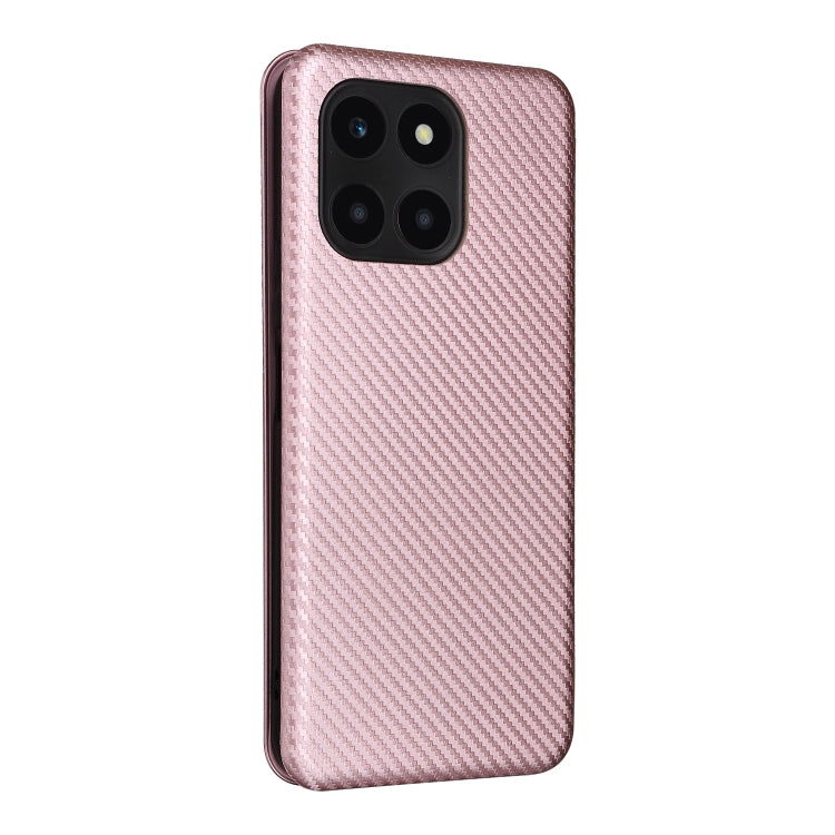 For Honor X6a 4G Carbon Fiber Texture Flip Leather Phone Case(Pink)