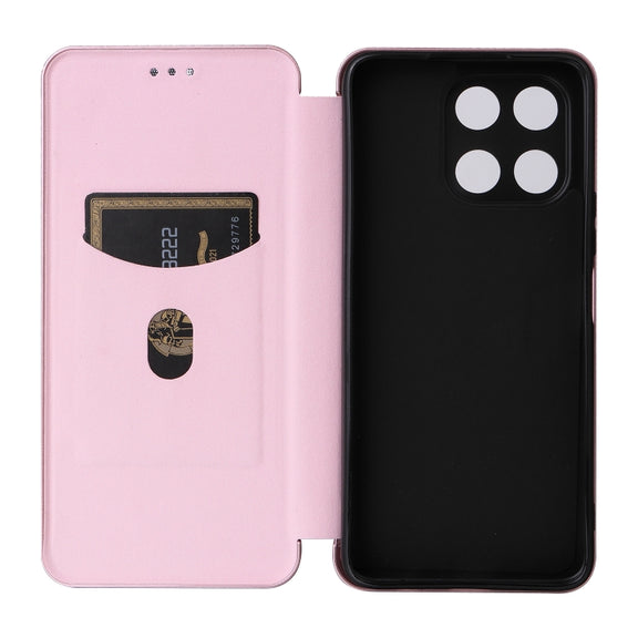 For Honor X6a 4G Carbon Fiber Texture Flip Leather Phone Case(Pink)