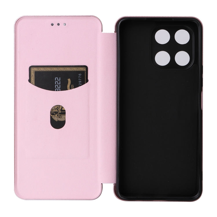 For Honor X6a 4G Carbon Fiber Texture Flip Leather Phone Case(Pink)