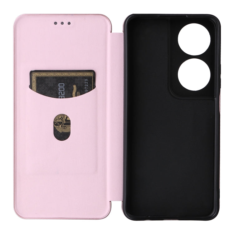 For Honor X7b Carbon Fiber Texture Flip Leather Phone Case(Pink)