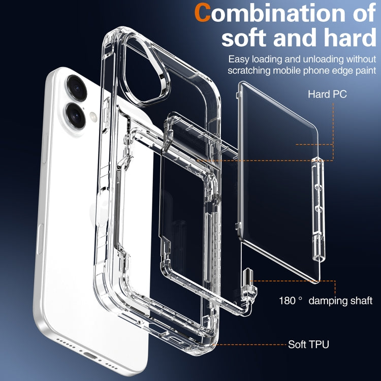 For iPhone 16 Plus Crystal Clear Flip Card Slot Phone Case(Transparent)