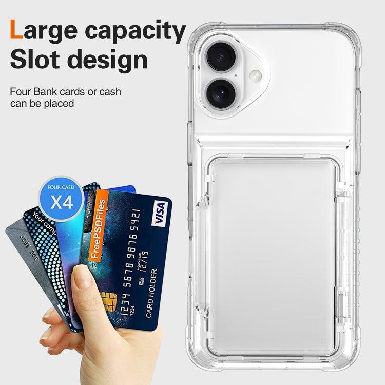 For iPhone 16 Plus Crystal Clear Flip Card Slot Phone Case(Transparent)