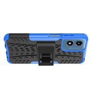 For Motorola Moto G Play 4G 2024 Tire Texture TPU + PC Phone Case with Holder(Blue)