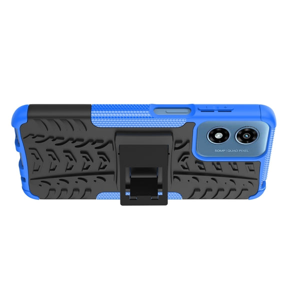 For Motorola Moto G Play 4G 2024 Tire Texture TPU + PC Phone Case with Holder(Blue)