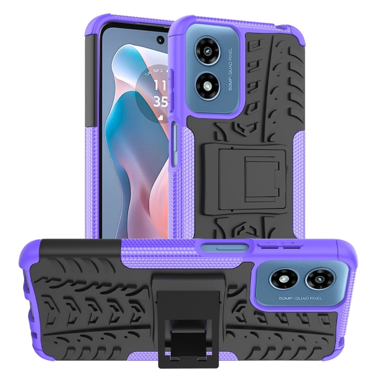 For Motorola Moto G Play 4G 2024 Tire Texture TPU + PC Phone Case with Holder(Purple)