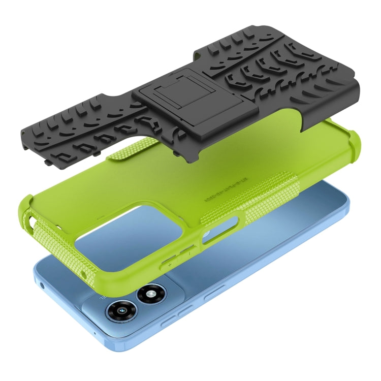 For Motorola Moto G Play 4G 2024 Tire Texture TPU + PC Phone Case with Holder(Green)