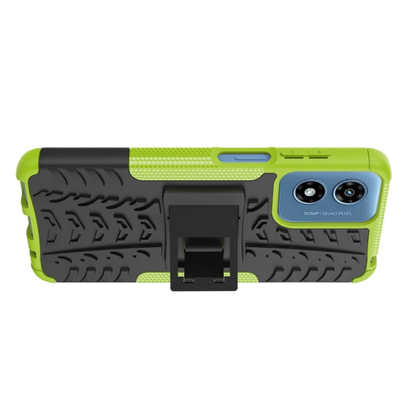 For Motorola Moto G Play 4G 2024 Tire Texture TPU + PC Phone Case with Holder(Green)