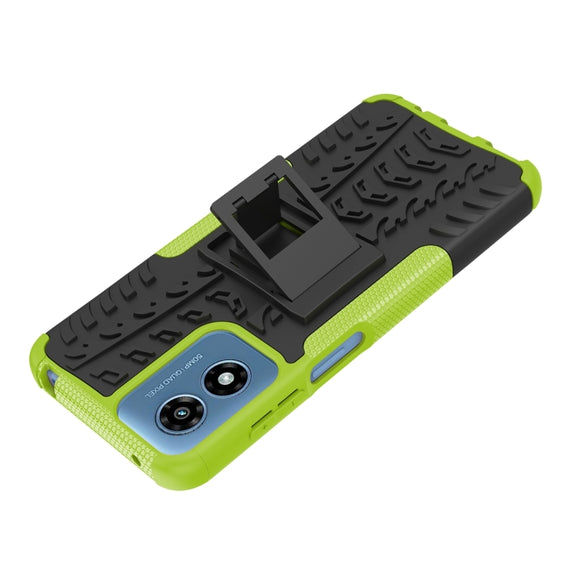For Motorola Moto G Play 4G 2024 Tire Texture TPU + PC Phone Case with Holder(Green)
