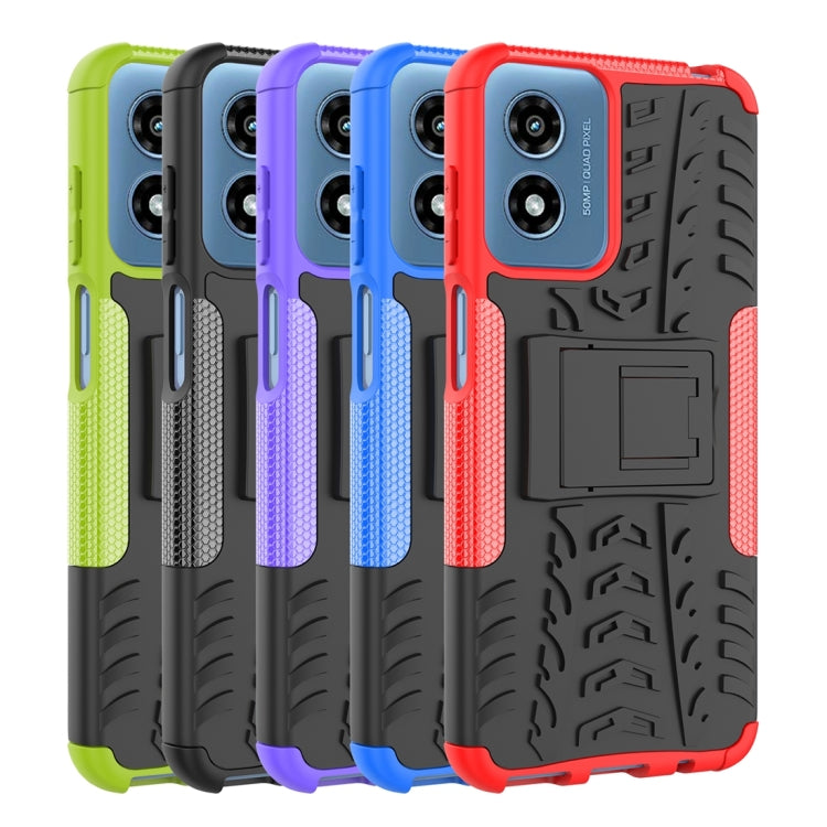 For Motorola Moto G Play 4G 2024 Tire Texture TPU + PC Phone Case with Holder(Green)