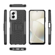 For Motorola Moto G Power 5G 2024 Tire Texture TPU + PC Phone Case with Holder(Black)