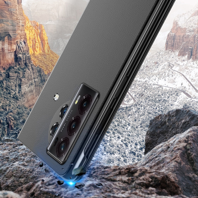 For Honor Magic V2 Electroplated Mirror Protective Phone Case with Holder(Black)