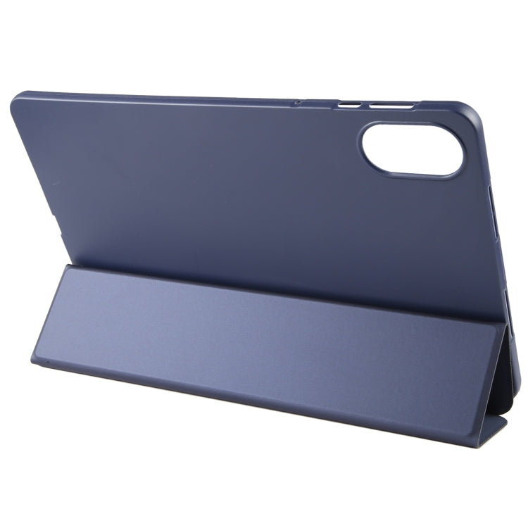 For Honor Pad X9 / X8 Pro Solid Color 3-folding Leather Tablet Case(Dark Blue)