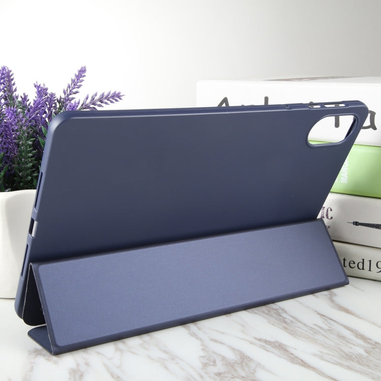 For Honor Pad X9 / X8 Pro Solid Color 3-folding Leather Tablet Case(Dark Blue)