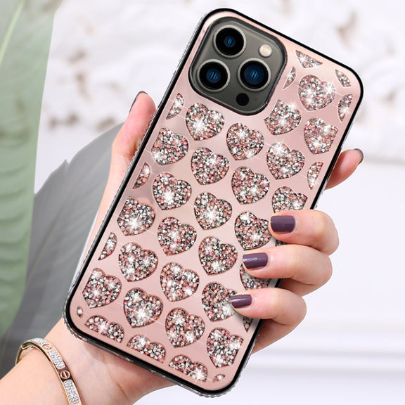 For iPhone 14 Pro Max Love Hearts Diamond Mirror TPU Phone Case(Rose Gold)