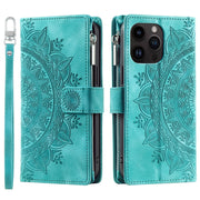 For iPhone 16 Pro Max Multi-Card Totem Zipper Leather Phone Case(Green)