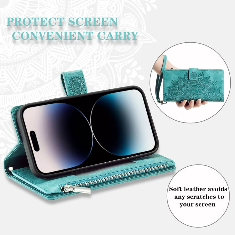 For iPhone 16 Pro Max Multi-Card Totem Zipper Leather Phone Case(Green)