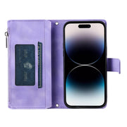 For iPhone 16 Plus Multi-Card Totem Zipper Leather Phone Case(Purple)