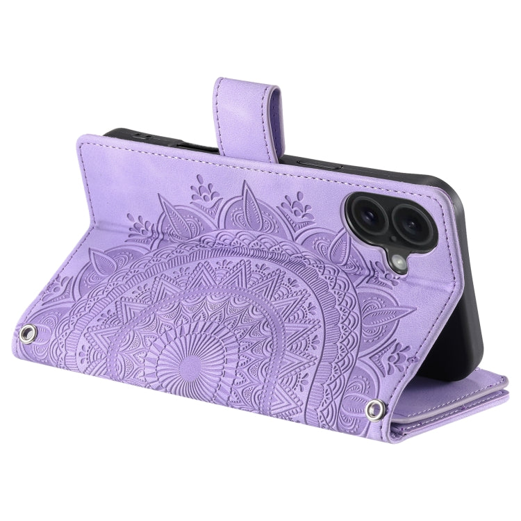 For iPhone 16 Plus Multi-Card Totem Zipper Leather Phone Case(Purple)