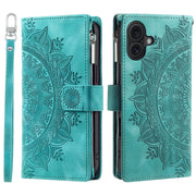 For iPhone 16 Multi-Card Totem Zipper Leather Phone Case(Green)
