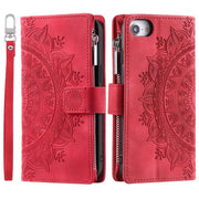 For iPhone 16e Multi-Card Totem Zipper Leather Phone Case(Red)
