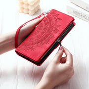 For iPhone 16e Multi-Card Totem Zipper Leather Phone Case(Red)