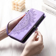 For iPhone 16e Multi-Card Totem Zipper Leather Phone Case(Purple)