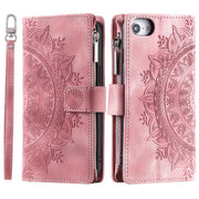 For iPhone 16e Multi-Card Totem Zipper Leather Phone Case(Pink)