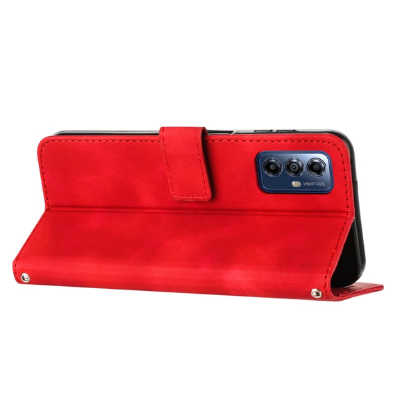 For Motorola Moto G Play 2024 Dream Triangle Leather Phone Case with Lanyard(Red)