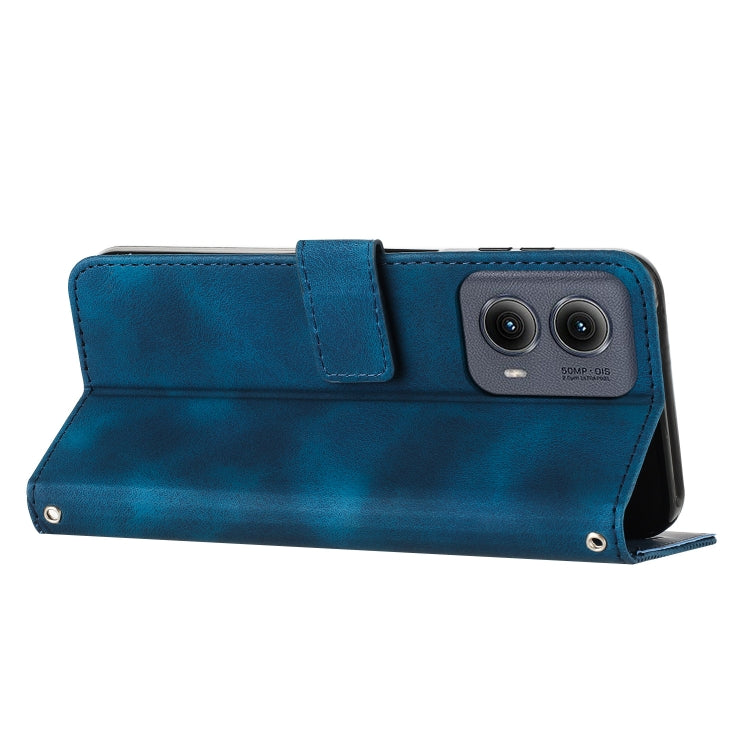 For Motorola Edge 2024 Dream Triangle Leather Phone Case with Lanyard(Blue)