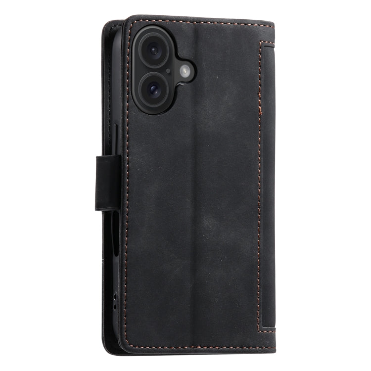 For iPhone 16 Retro Splicing Horizontal Flip Leather Phone Case(Black)