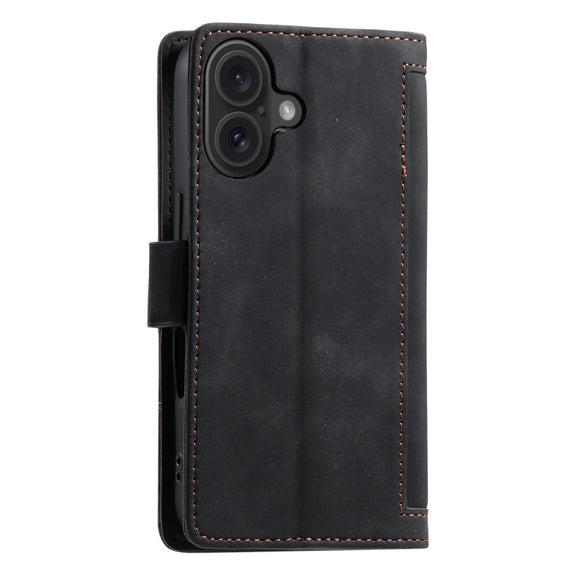 For iPhone 16 Retro Splicing Horizontal Flip Leather Phone Case(Black)