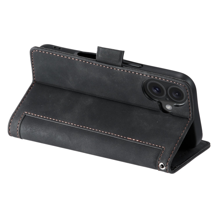 For iPhone 16 Retro Splicing Horizontal Flip Leather Phone Case(Black)