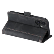 For iPhone 16 Retro Splicing Horizontal Flip Leather Phone Case(Black)