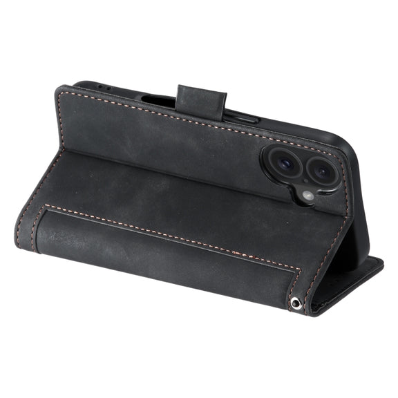 For iPhone 16 Retro Splicing Horizontal Flip Leather Phone Case(Black)