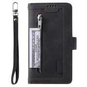For iPhone 16 Pro Max Nine Card Zipper Bag Leather Phone Case with Lanyard(Black)