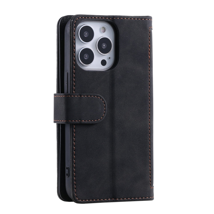 For iPhone 16 Pro Max Nine Card Zipper Bag Leather Phone Case with Lanyard(Black)