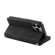 For iPhone 16 Pro Max Nine Card Zipper Bag Leather Phone Case with Lanyard(Black)