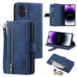 For iPhone 16 Plus Nine Card Zipper Bag Leather Phone Case with Lanyard(Blue) - iPhone 16 Plus Cases by PMC TechLife | Online Shopping South Africa | PMC TechLife | Buy Now Pay Later Mobicred