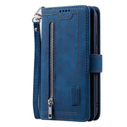 For iPhone 16 Plus Nine Card Zipper Bag Leather Phone Case with Lanyard(Blue)