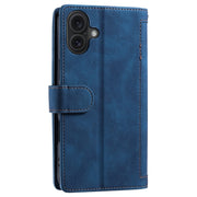 For iPhone 16 Plus Nine Card Zipper Bag Leather Phone Case with Lanyard(Blue)