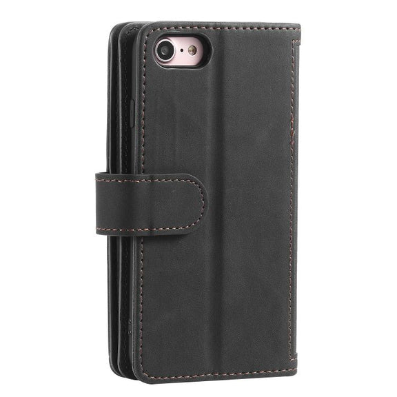 For iPhone 16e Nine Card Zipper Bag Leather Phone Case with Lanyard(Black)