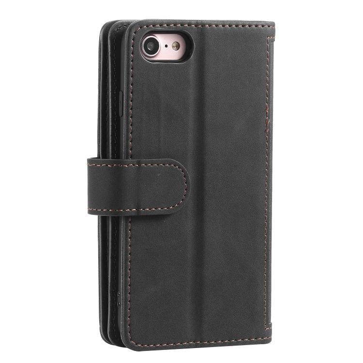 For iPhone 16e Nine Card Zipper Bag Leather Phone Case with Lanyard(Black)