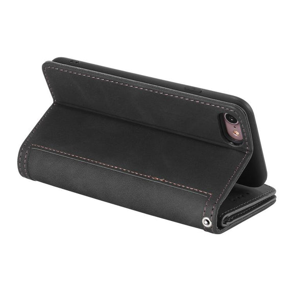 For iPhone 16e Nine Card Zipper Bag Leather Phone Case with Lanyard(Black)