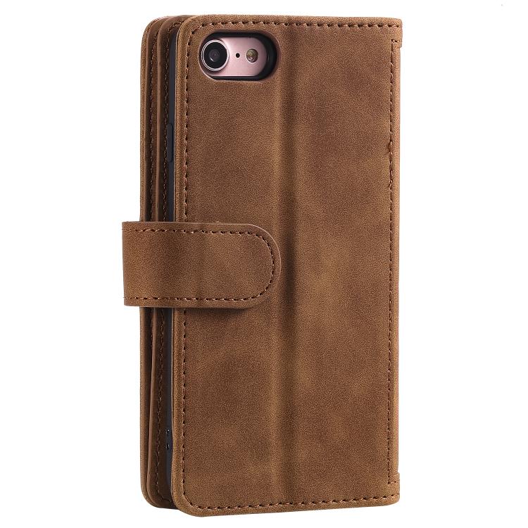For iPhone 16e Nine Card Zipper Bag Leather Phone Case with Lanyard(Brown)