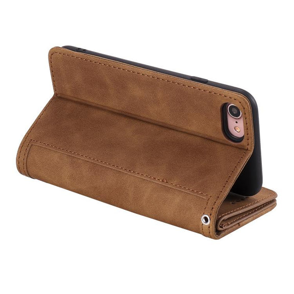 For iPhone 16e Nine Card Zipper Bag Leather Phone Case with Lanyard(Brown)