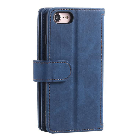 For iPhone 16e Nine Card Zipper Bag Leather Phone Case with Lanyard(Blue)
