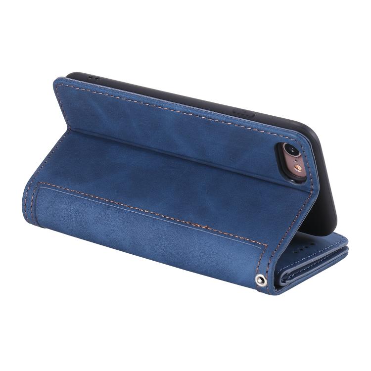 For iPhone 16e Nine Card Zipper Bag Leather Phone Case with Lanyard(Blue)